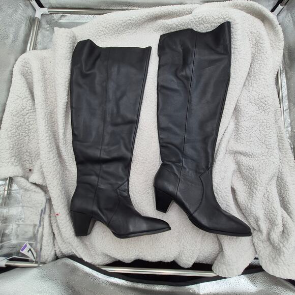 NEW Vince Camuto Sewinny Knee-High Wide-calf Heel Boots Black leather size 8W XC - Picture 2 of 7